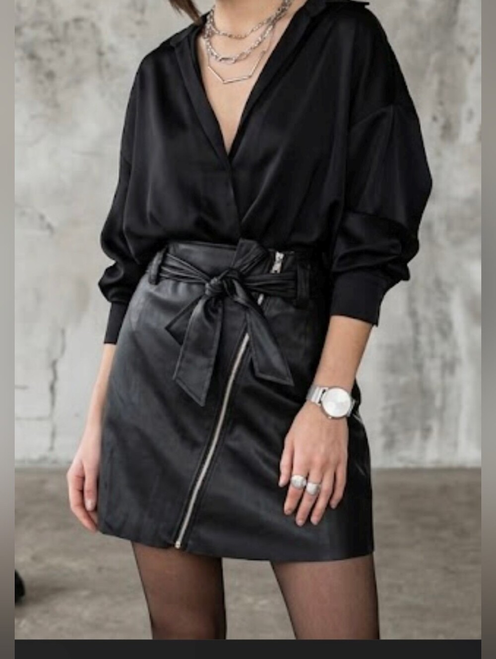 RACHEL Rachel Roy Black Faux Leather Tie-Waist Mini Skirt Size 14